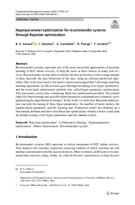 (PDF) Hyperparameter optimization for recommender systems through ...