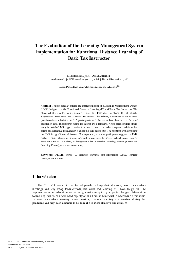 (PDF) The Evaluation of the Learning Management System Implementation ...