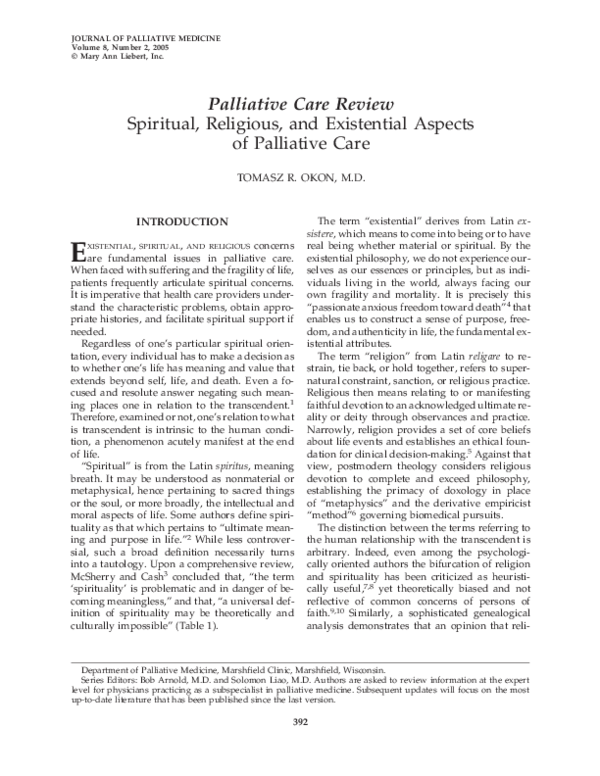 (PDF) Spiritual, Religious, and Existential Aspects of Palliative Care