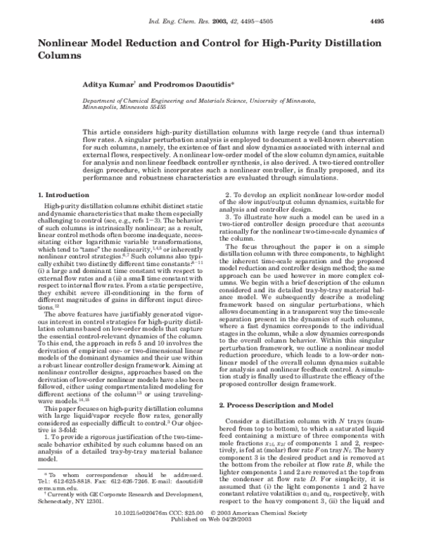 (PDF) Nonlinear Model Reduction and Control for High-Purity ...