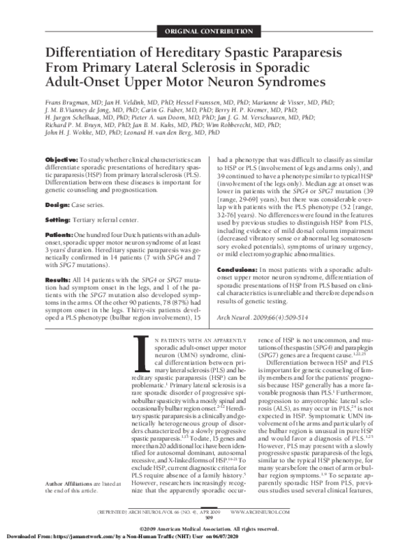 (PDF) Differentiation of Hereditary Spastic Paraparesis From Primary ...