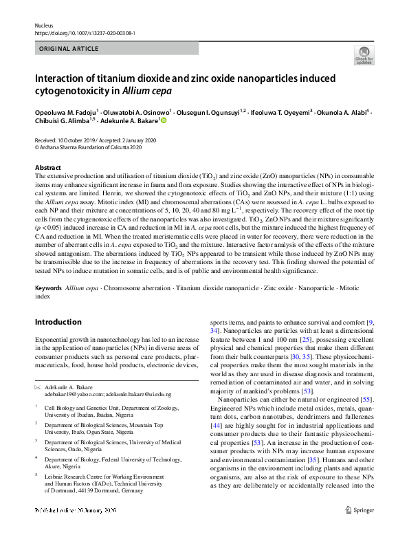 (PDF) Interaction of titanium dioxide and zinc oxide nanoparticles ...