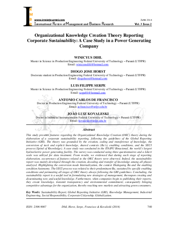 (PDF) Organizational Knowledge Creation Theory Reporting Corporate ...