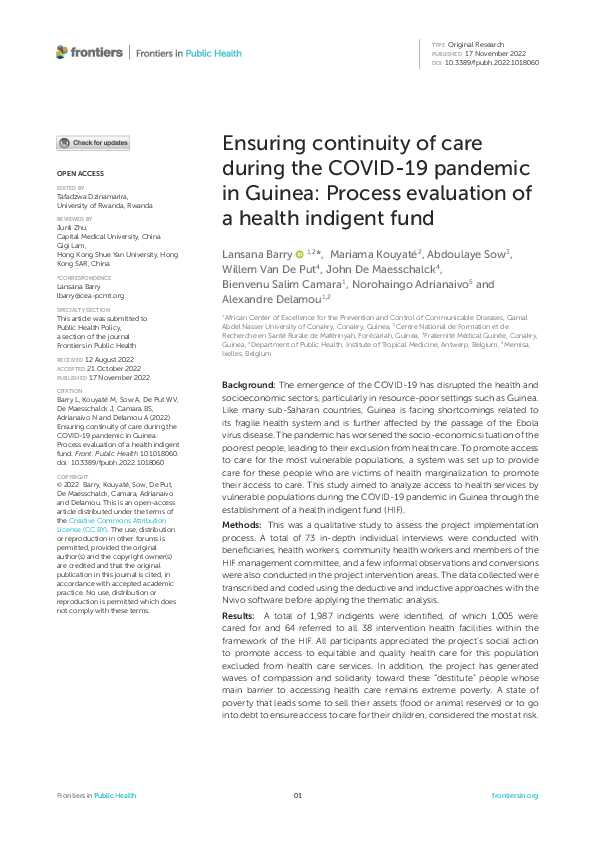 (PDF) Ensuring continuity of care during the COVID-19 pandemic in ...