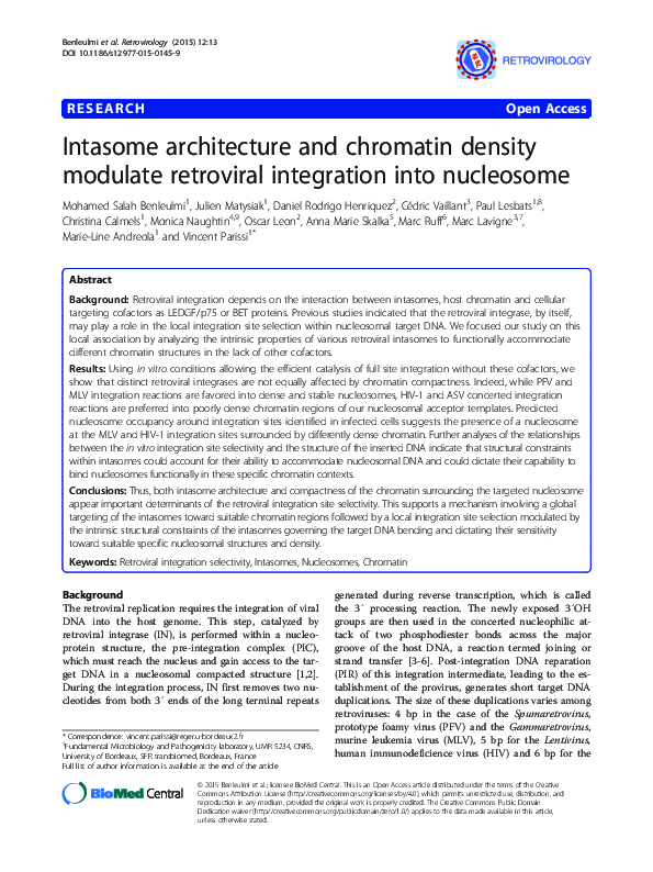 (PDF) Intasome architecture and chromatin density modulate retroviral ...