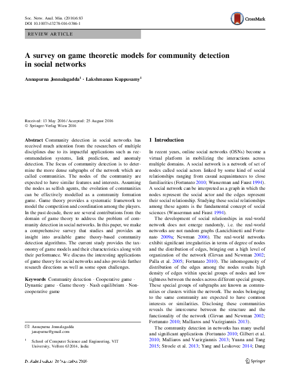 (PDF) A survey on game theoretic models for community detection in ...