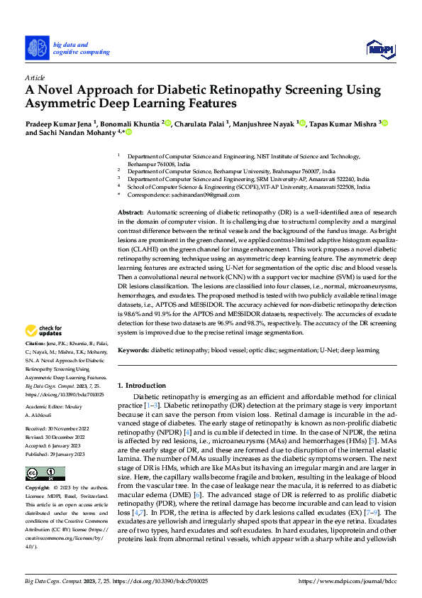 (PDF) A Novel Approach for Diabetic Retinopathy Screening Using ...