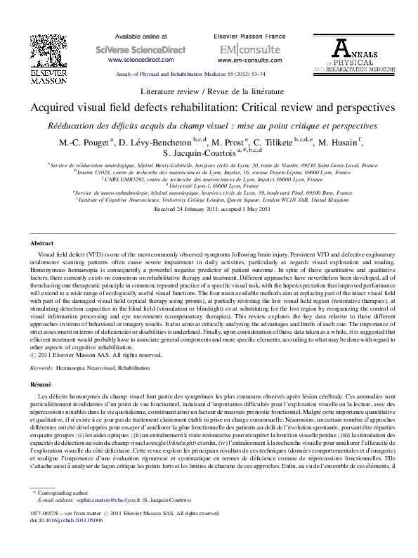 (PDF) Acquired visual field defects rehabilitation: Critical review and ...