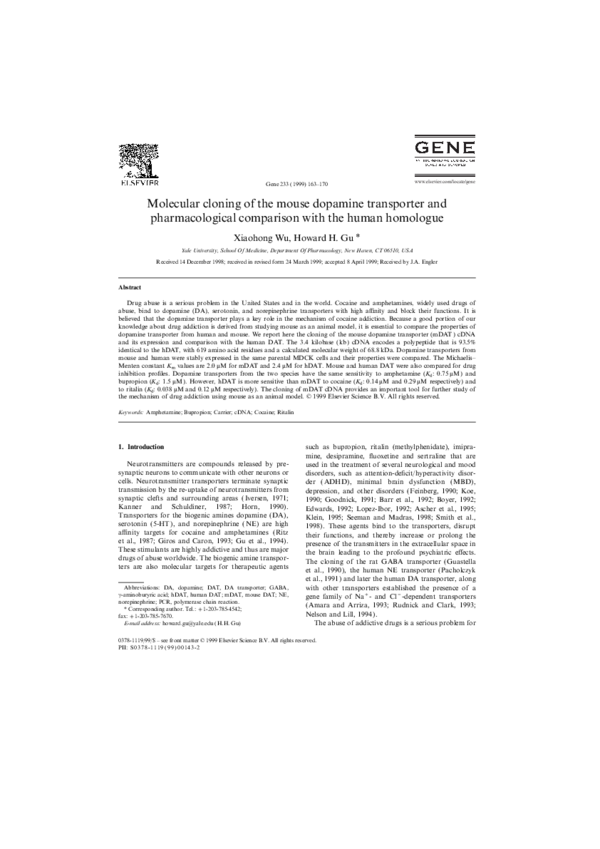 (PDF) Molecular cloning of the mouse dopamine transporter and ...
