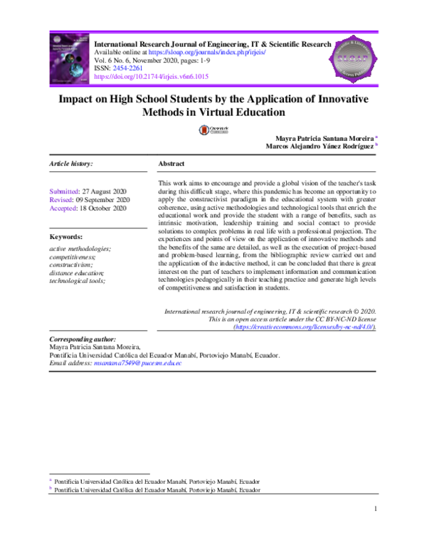 (PDF) Impact on High School Students by the Application of Innovative ...