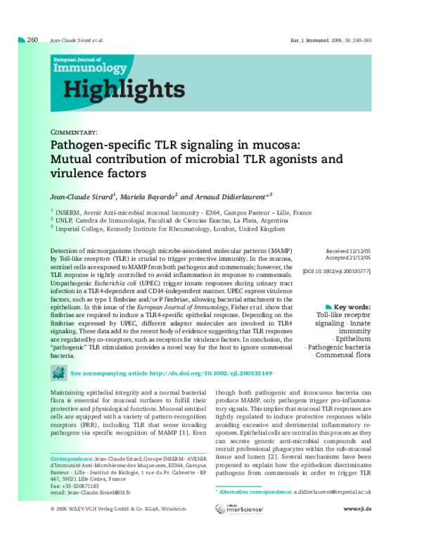 (PDF) Pathogen-specific TLR signaling in mucosa: Mutual contribution of ...