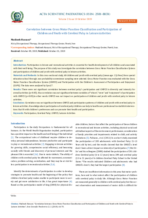 (PDF) Correlation between Gross Motor Function Classification and ...