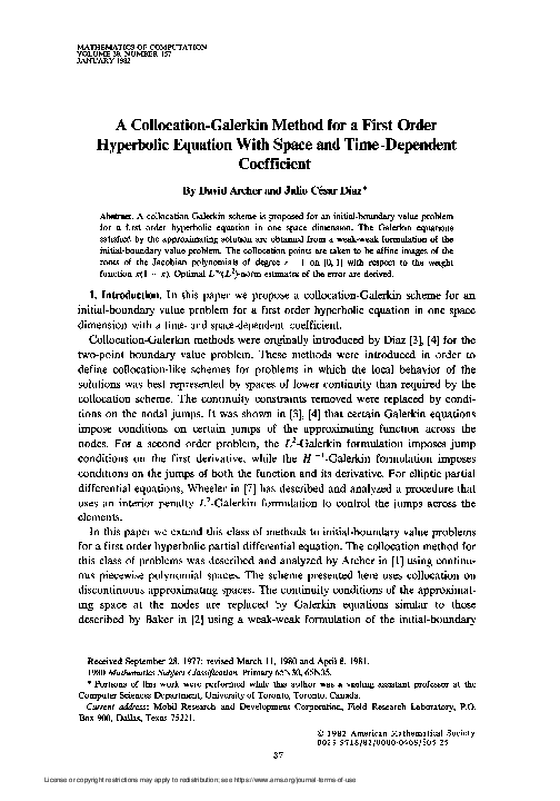 (PDF) A Collocation-Galerkin Method for a First Order Hyperbolic ...