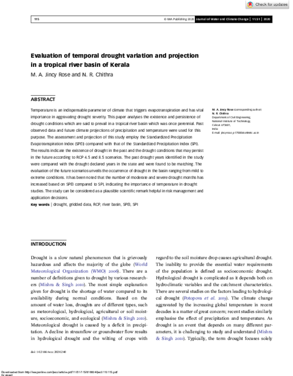(PDF) Evaluation of temporal drought variation and projection in a ...