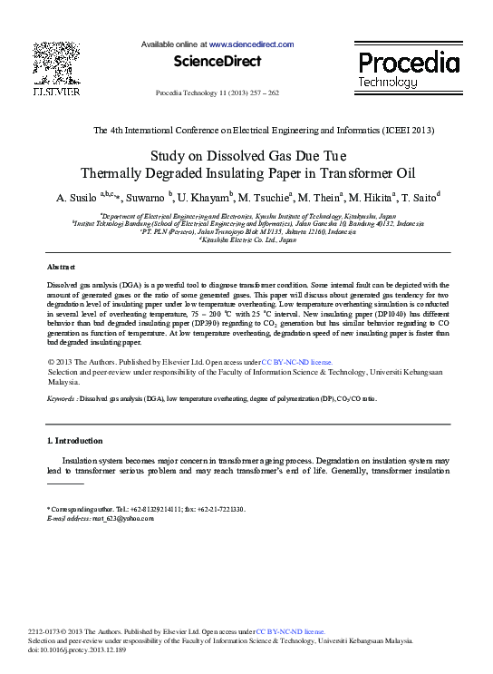 (PDF) Study on Dissolved Gas Due Tue Thermally Degraded Insulating ...