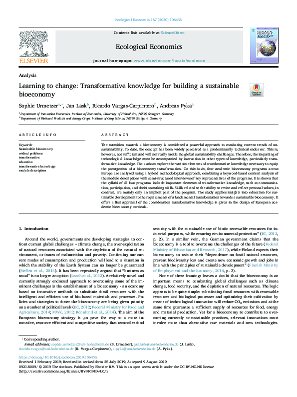 (PDF) Learning to change: Transformative knowledge for building a ...