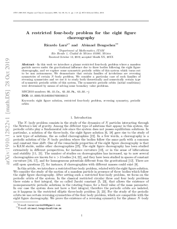 (PDF) A restricted four-body problem for the eight figure choreography