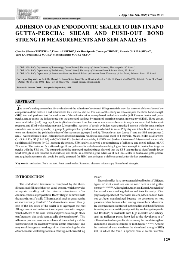 (PDF) Adhesion of an endodontic sealer to dentin and gutta-percha ...