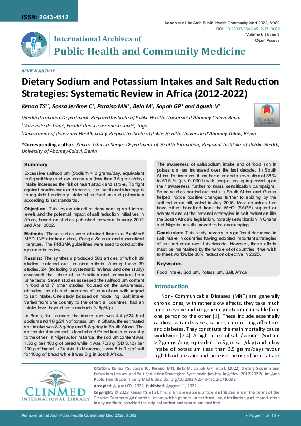 (PDF) Dietary Sodium and Potassium Intakes and Salt Reduction ...