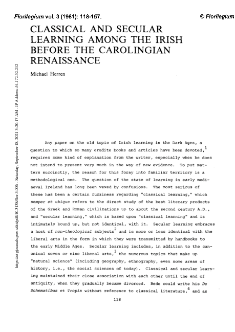 (PDF) Classical and Secular Learning among the Irish before the ...