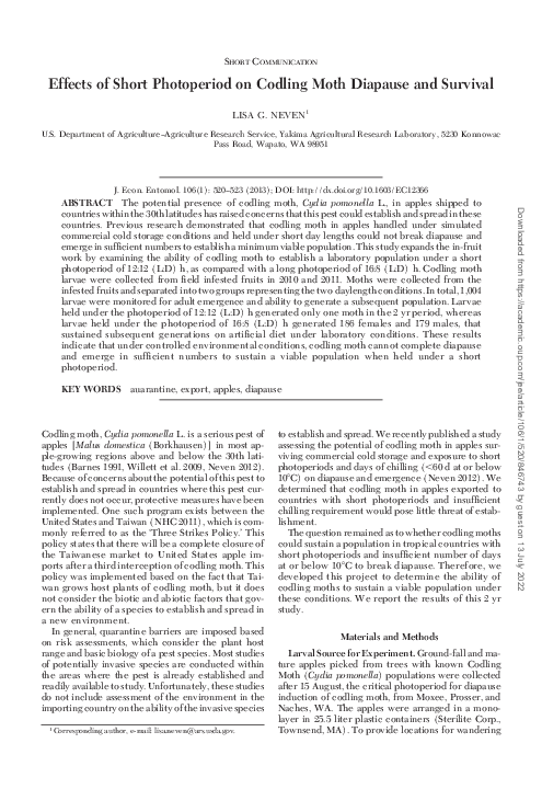 (PDF) Codling Moth Diapause Under Short Photoperiods