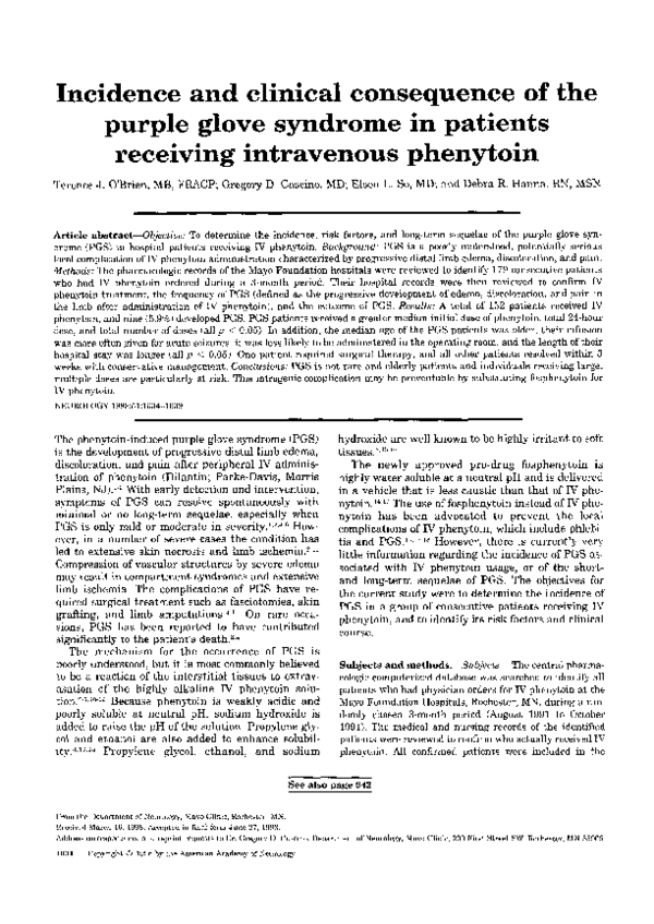(PDF) Incidence and clinical consequence of the purple glove syndrome ...
