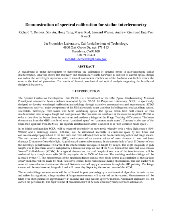 (PDF) Demonstration of spectral calibration for stellar interferometry