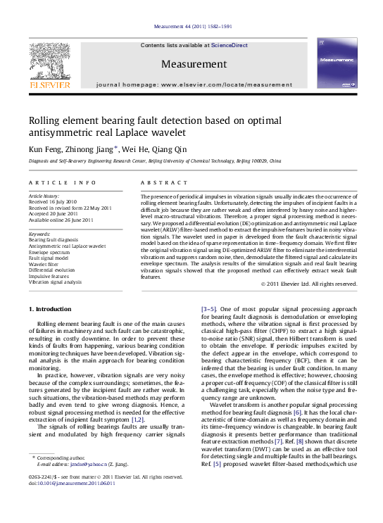 (PDF) Rolling element bearing fault detection based on optimal ...