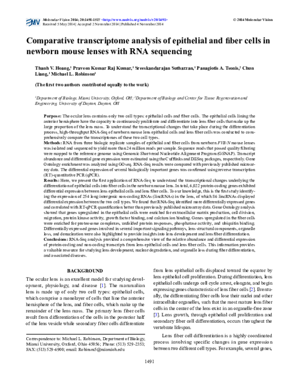(PDF) Comparative transcriptome analysis of epithelial and fiber cells ...