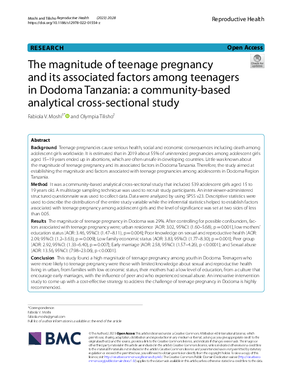 (PDF) The magnitude of teenage pregnancy and its associated factors ...