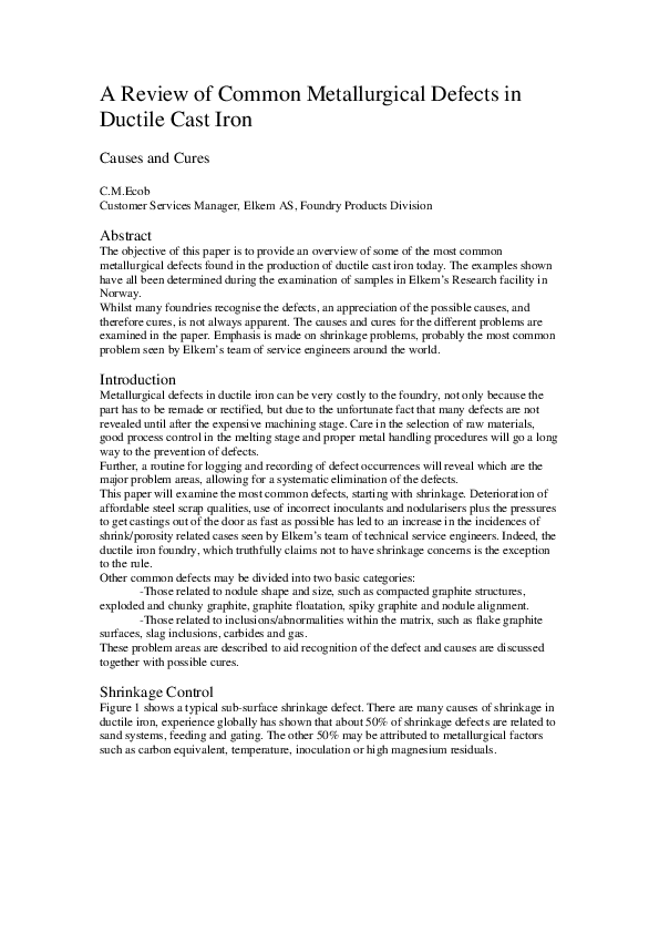 (PDF) A Review of Common Metallurgical Defects in Ductile Cast Iron ...
