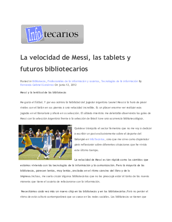 (PDF) La velocidad de Messi, las tablets y futuros bibliotecarios