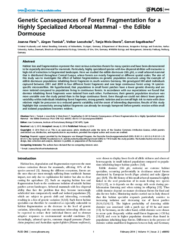 (PDF) Genetic Consequences of Forest Fragmentation for a Highly ...