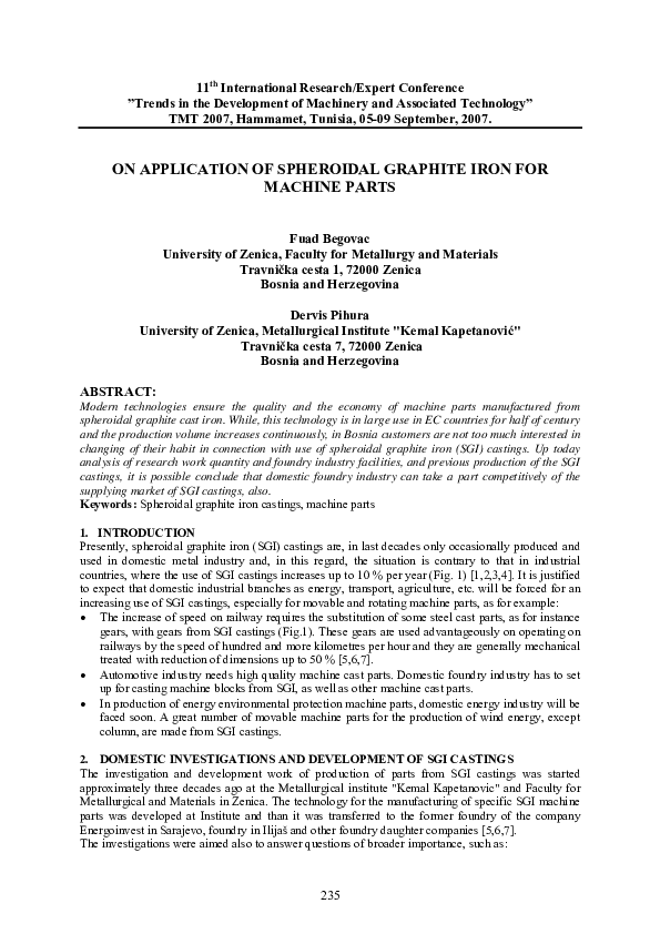 (PDF) On Application of Spheroidal Graphite Iron for Machine Parts
