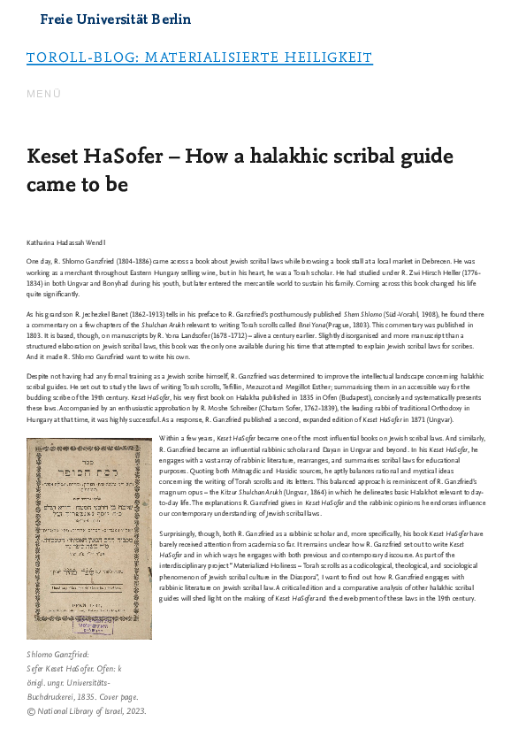 (PDF) Keset HaSofer - How a halakhic scribal guide came to be