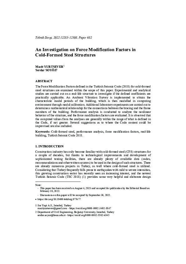 (PDF) An Investigation on Force Modification Factors in Cold-Formed ...