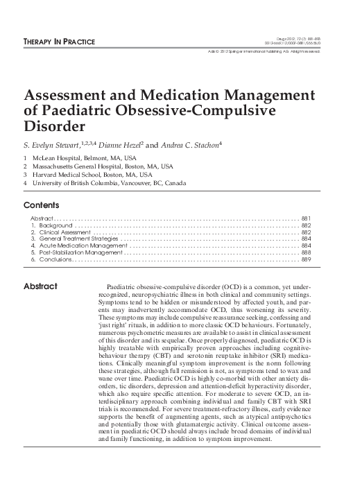 (PDF) Assessment and Medication Management of Paediatric Obsessive ...
