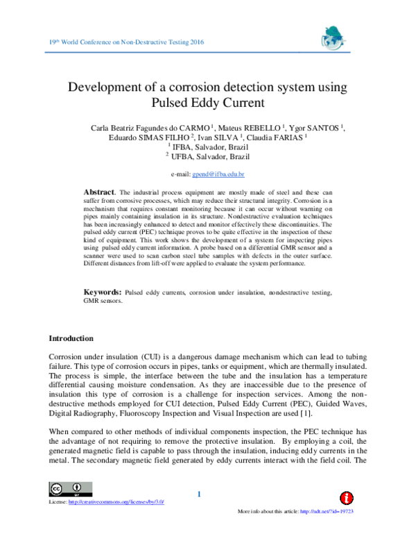 (PDF) Development of a corrosion detection system using Pulsed Eddy Current