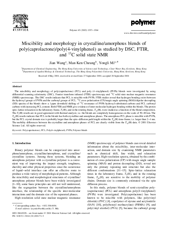 (PDF) Miscibility and morphology in crystalline/amorphous blends of ...