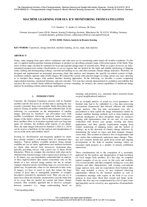 (PDF) Machine Learning for Sea Ice Monitoring from Satellites