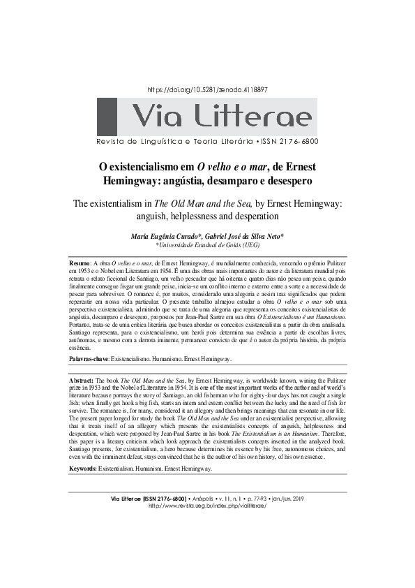 O existencialismo em O velho e o mar, de Ernest Hemingway: angústia, desamparo e desespero