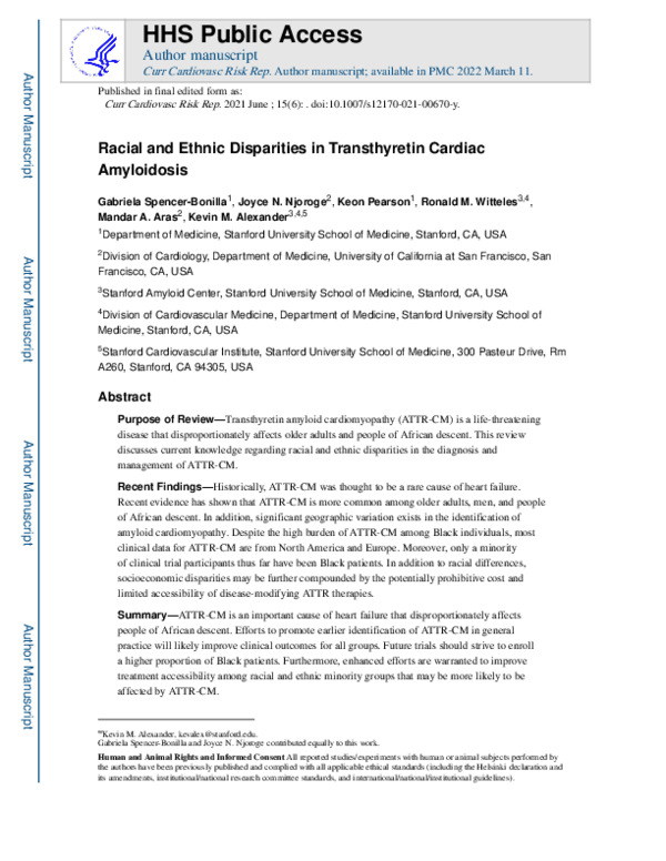 (PDF) Racial and Ethnic Disparities in Transthyretin Cardiac Amyloidosis