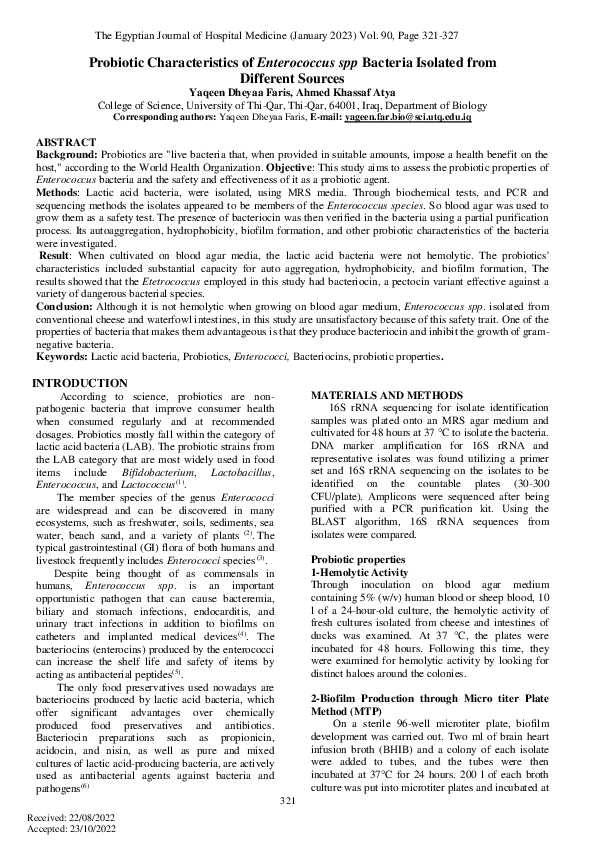 (PDF) Probiotic Characteristics of Enterococcus spp Bacteria Isolated ...