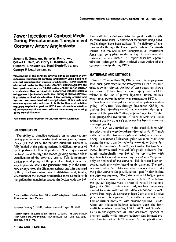 (PDF) Power injection of contrast media during percutaneous ...