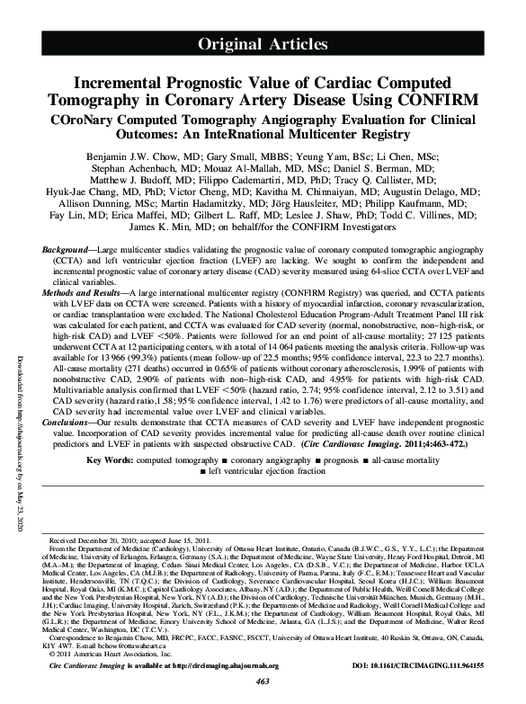 (PDF) Incremental Prognostic Value of Cardiac Computed Tomography in ...