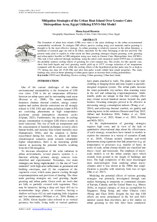 (PDF) Mitigation strategies of the urban heat island over Greater Cairo ...