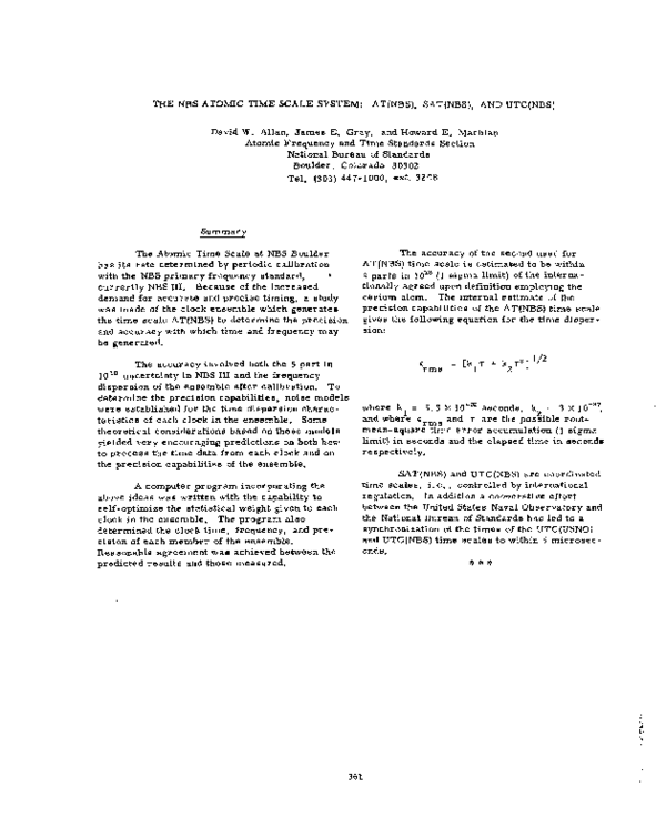 (PDF) The NBS Atomic Time Scale System: AT(NBS), SAT(NBS), and UTC(NBS)