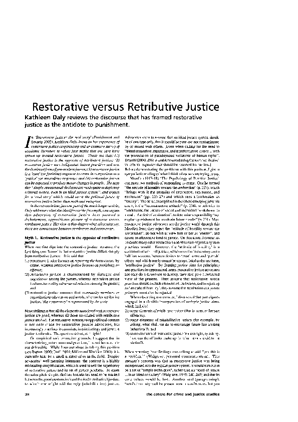 (PDF) Restorative versus Retributive Justice