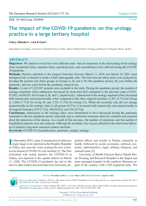 (PDF) The impact of the COVID-19 pandemic on the urology practice in a ...