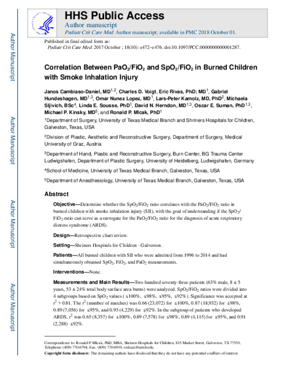 (PDF) Correlation Between PaO2/FIO2 and Peripheral Capillary ...